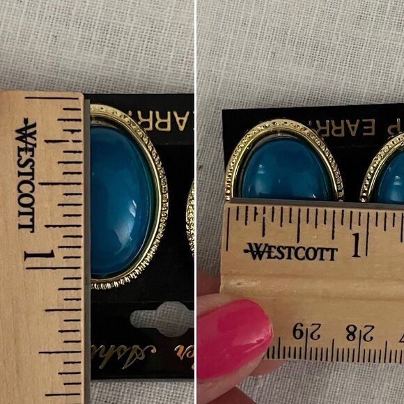 Vintage Jennifer Ashley Blue and Gold Tone Clip-On Earrings - Picture 6 of 7